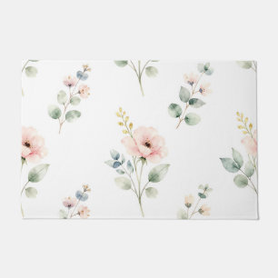 Watercolor Peony Eucalyptus Delicate Floral Doormat