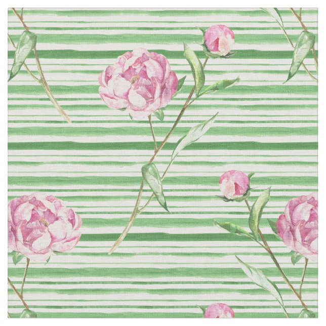 watercolor peony fabric (Close Up)