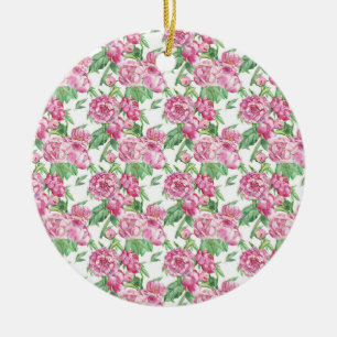 Watercolor peony field ceramic ornament