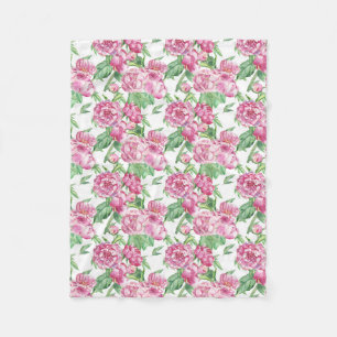 Watercolor peony field fleece blanket