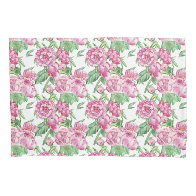 Watercolor peony field pillowcase (Front)