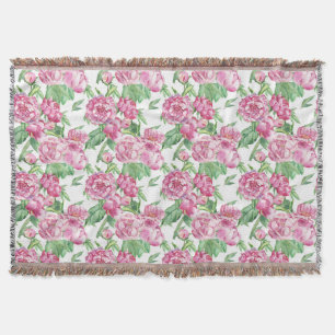 Watercolor peony field throw blanket