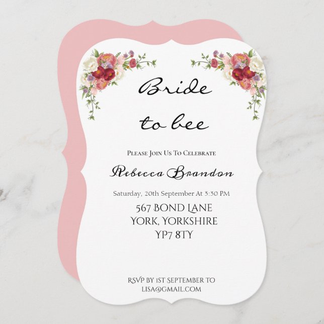 Watercolor Peony Floral Bridal Shower Invitation (Front/Back)