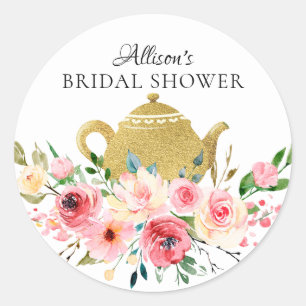 Watercolor Peony Floral Bridal Tea Party Sticker