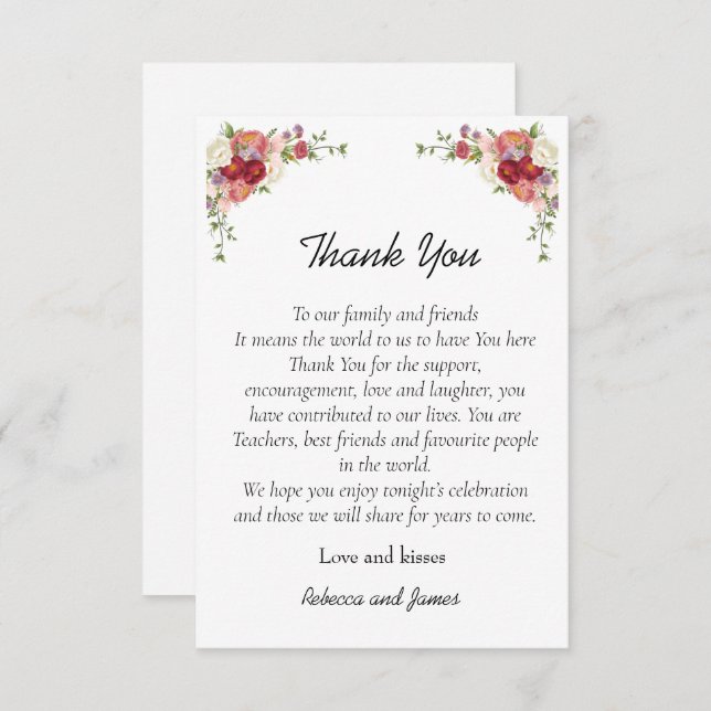 Watercolor Peony Floral flowers Wedding Thank You Card (Front/Back)