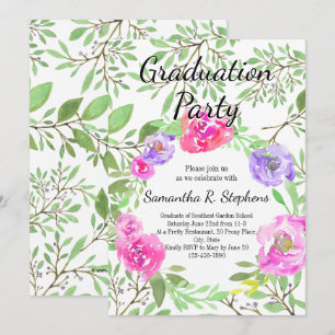 Watercolor Peony Floral Graduation Party Invitation