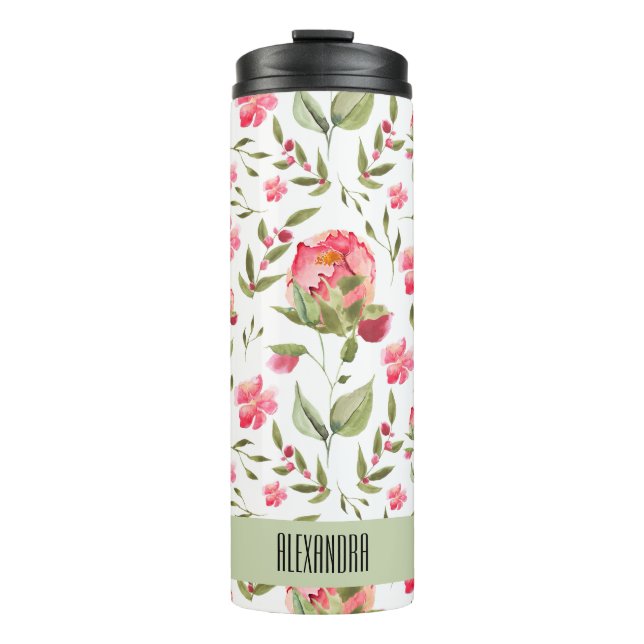 Watercolor Peony Floral Thermal Tumbler – Elegant  (Front)