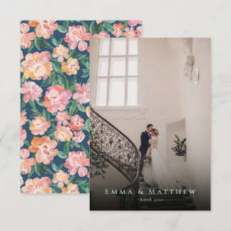 Watercolor Peony Floral Wedding Photo Thank You