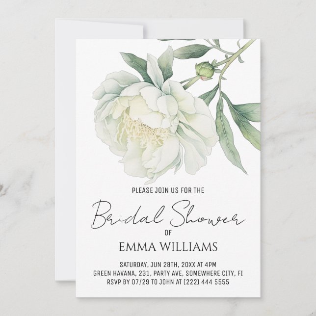 Watercolor Peony Flower | Bridal Shower Invitation (Front)