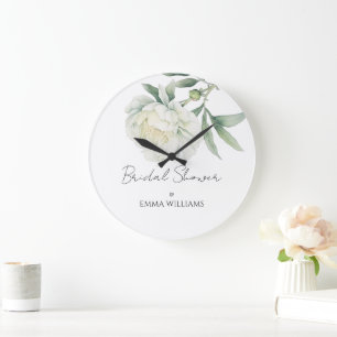 Watercolor Peony Flower Bridal Shower Large Clock