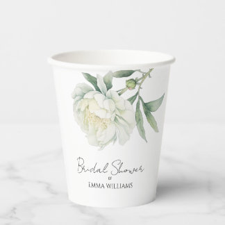 Watercolor Peony Flower | Bridal Shower Paper Cups