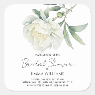Watercolor Peony Flower | Bridal Shower Square Sticker