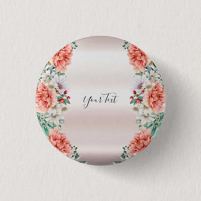 Watercolor Peony Flower Button (Front)