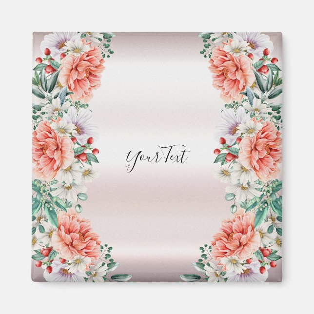 Watercolor Peony Flower Magnet (Front)