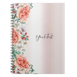 Watercolor Peony Flower Notebook