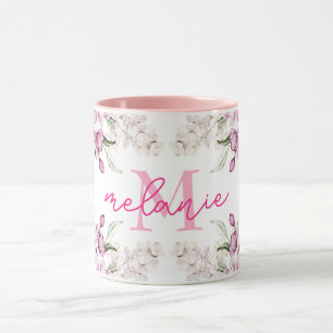 Watercolor Peony Flower Pink Peonies Name Monogram Mug