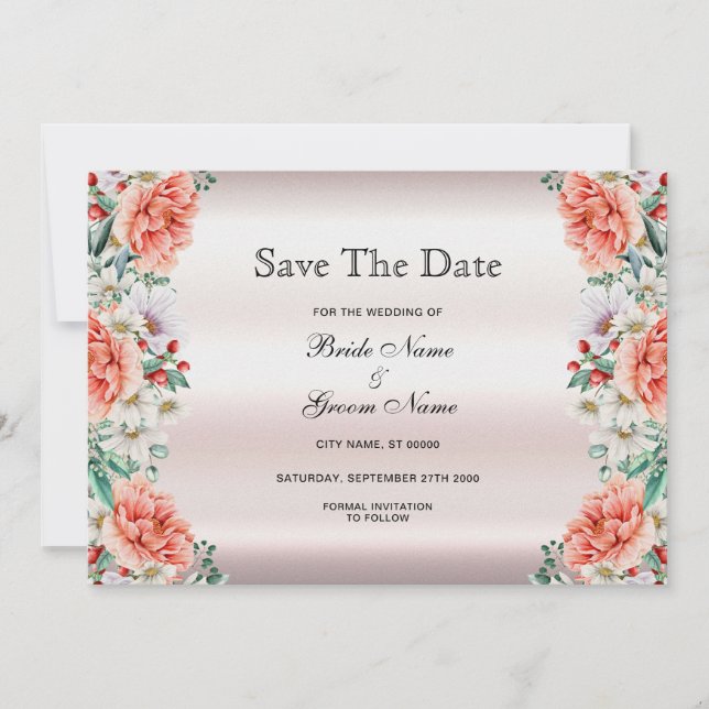 Watercolor Peony Flower Save The Date (Front)