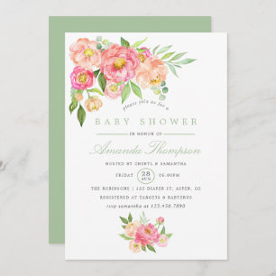Watercolor Peony flowers Baby Shower invitation