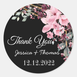 Watercolor Peony Flowers Thank You Wedding Favour Classic Round Sticker