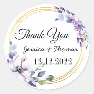 Watercolor Peony Flowers Thank You Wedding Favour  Classic Round Sticker