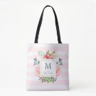 Watercolor Peony Flowers with Monogram and Stripes