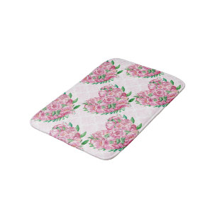 watercolor peony heart bath mat