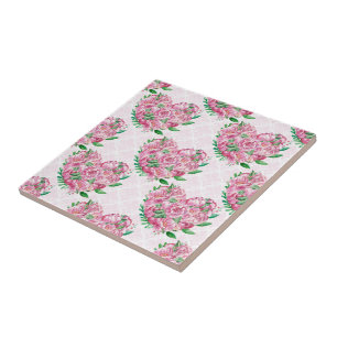 watercolor peony heart ceramic tile