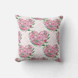 watercolor peony heart cushion