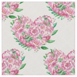watercolor peony heart fabric