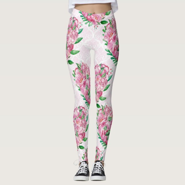 watercolor peony heart leggings (Front)
