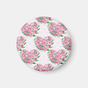 watercolor peony heart magnet
