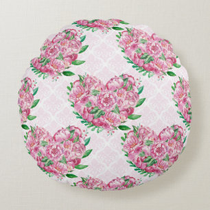 watercolor peony heart round cushion