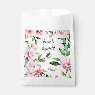Watercolor Peony Magnolia Pink Wedding Favour Bag