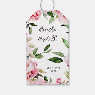 Watercolor Peony Magnolia Pink Wedding Gift Tags