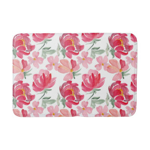 Watercolor Peony Pattern Bath Mat