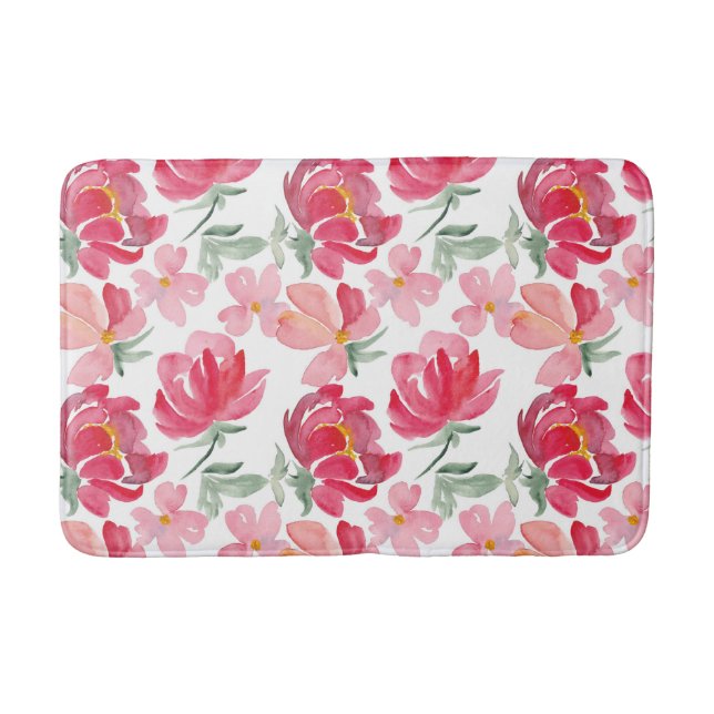 Watercolor Peony Pattern Bath Mat (Front)
