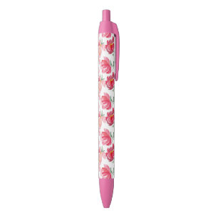 Watercolor Peony Pattern Black Ink Pen