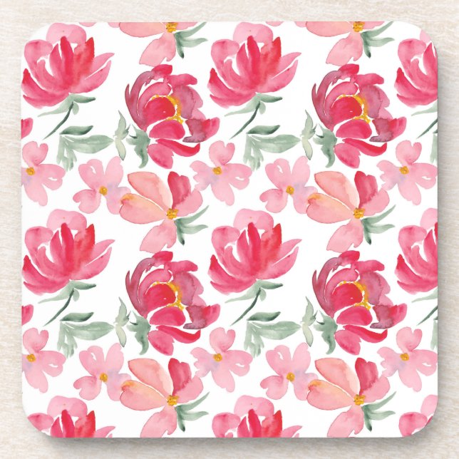 Watercolor Peony Pattern Coaster (Front)