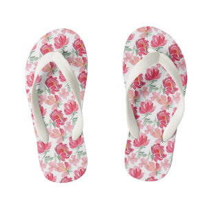 Watercolor Peony Pattern Kid's Thongs