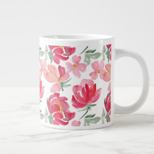 Watercolor Peony Pattern Large Coffee Mug