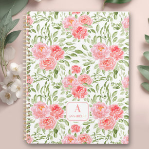 Watercolor Peony Pattern Monogram Planner