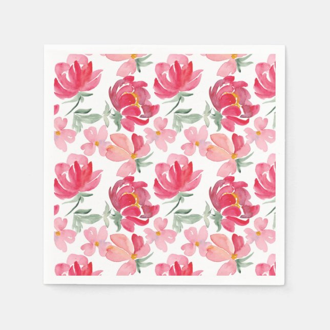 Watercolor Peony Pattern Napkin (Front)