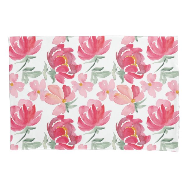 Watercolor Peony Pattern Pillowcase (Front-Left)