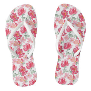 Watercolor Peony Pattern Thongs
