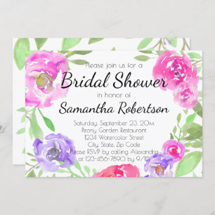 Watercolor Peony Pink Green Floral Bridal Shower Invitation