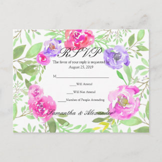 Watercolor Peony Pink Green Floral Wedding Invitation Postcard