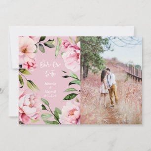 Watercolor Peony Pink Wedding Photo Save The Date