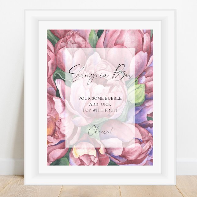 Watercolor peony roses - sangria bar poster (Creator Uploaded)
