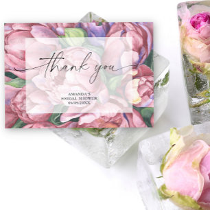 Watercolor peony roses - thank you bridal shower  card