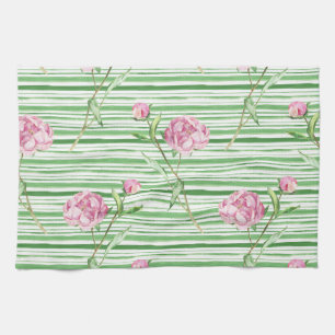 watercolor peony tea towel
